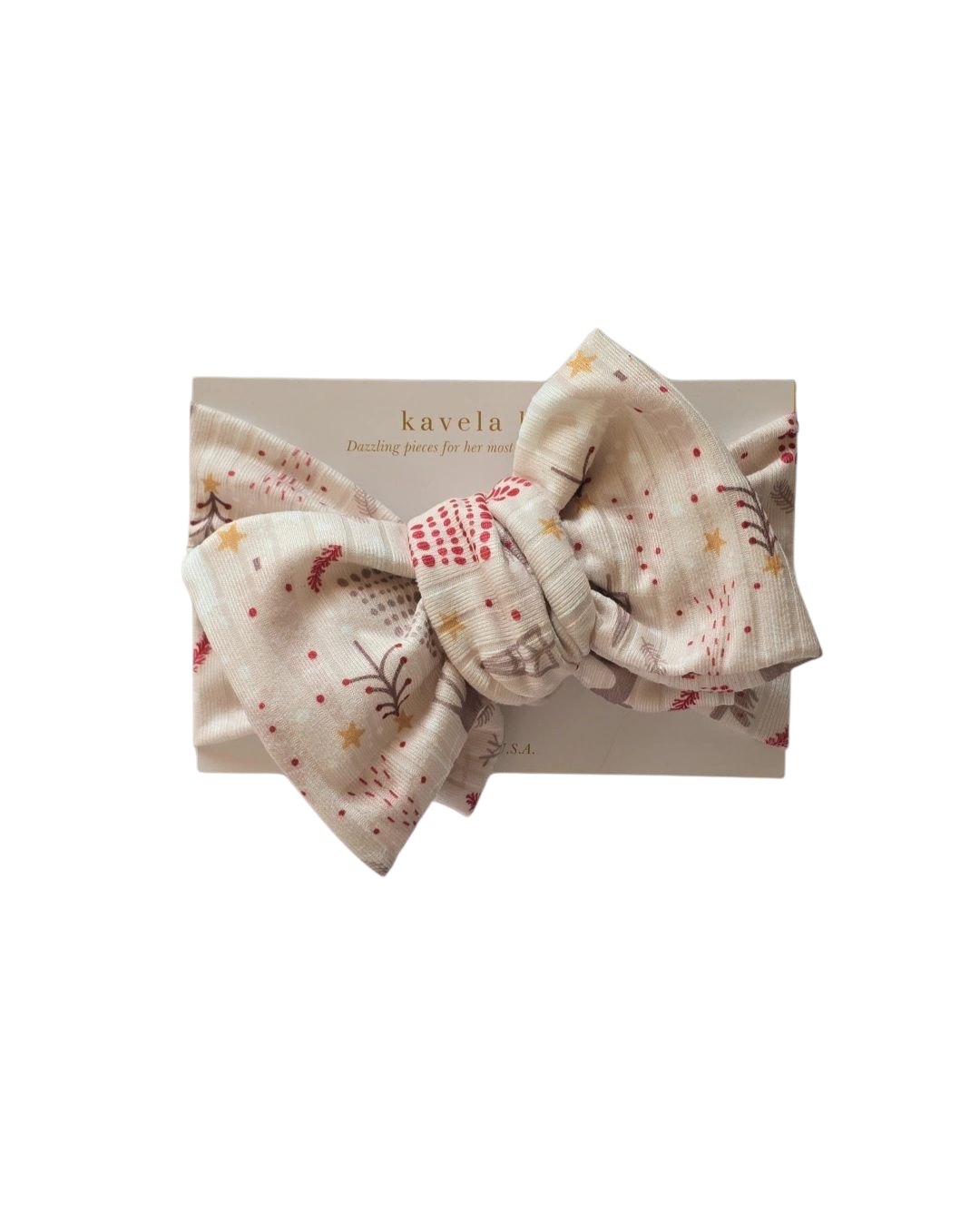 Ivory-cream Tree & stars| Oversized Headband Bow